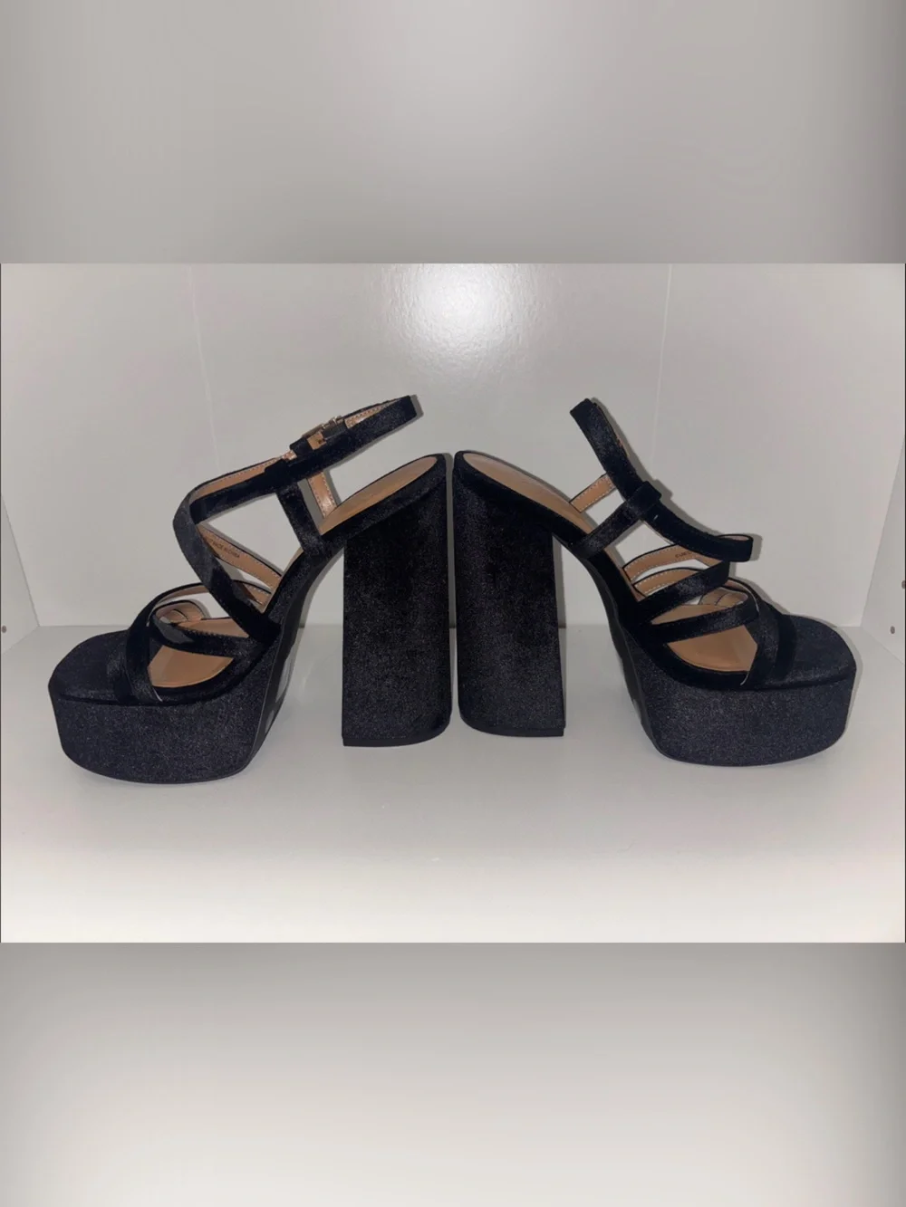 Jessica Simpson Black Velvet Strappy Platform Block Heels